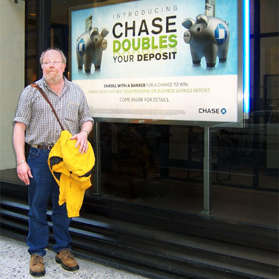 Dan outside CHASE Bank at 386 Park Ave S.; New York, NY.
