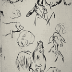 Bonnard, Pierre - Sketches of Pigs, Sheep, Goats, Rooster