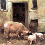 Munnings, Alfred James - Farmyard with Pigs