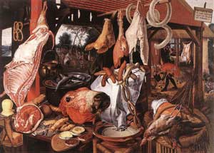 Pieter Aertsen - Butcher's Stall with the Flight into Egypt