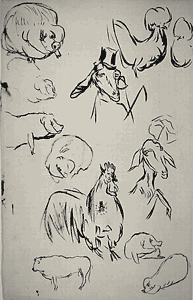 Pierre Bonnard - Sketches of Pigs, Sheep, Goats, Rooster