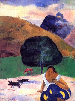 Paul Gauguin - Landscape with Black Pigs and a Crouching Tahitian