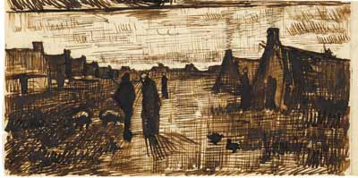 Vincent van Gogh - Letter sketch - country road with cottages