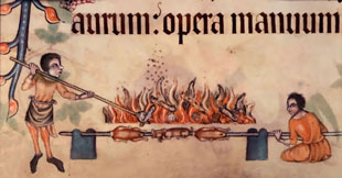Luttrell Psalter - Roasting meats on a spit