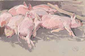 Mathurin Méheut - Petits cochons roses endormis 