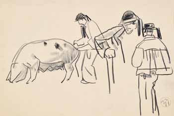 Mathurin Méheut - Trois Bretons et la truie