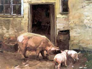 Alfred James Munnings - Farmyard with Pigs