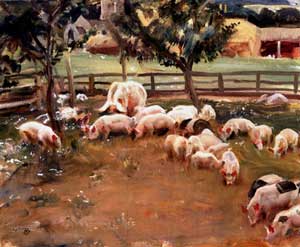 Alfred James Munnings - Pigs At New Market