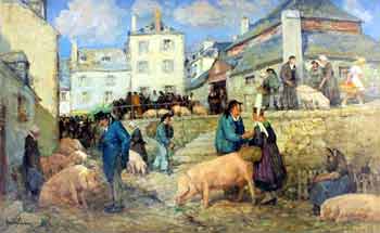 Émile Simon - Scène de marché à Pont Croix