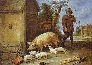 David Teniers the Younger - A Sow and Her Litter