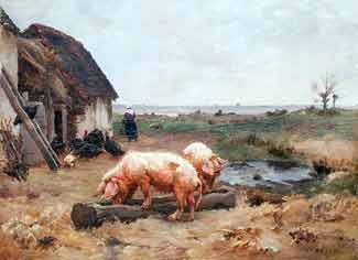 Paul Vayson - Cochons à la ferme